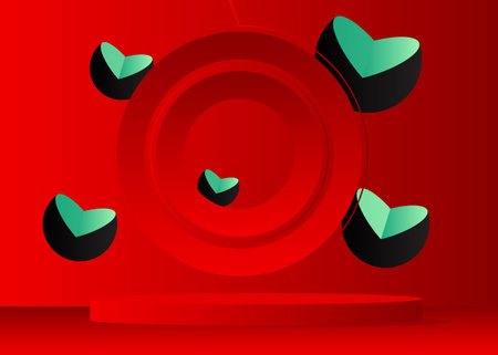 Black, Red and Turquoise product display. Vector cylinder pedestal podium. Stage showcase for presentation.のイラスト素材
