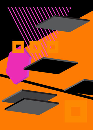 Black, orange and purple geometrical graphic retro theme cover. Minimal geometric elements poster...