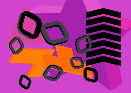 Black, orange and purple geometrical graphic retro theme cover. Minimal geometric elements poster...