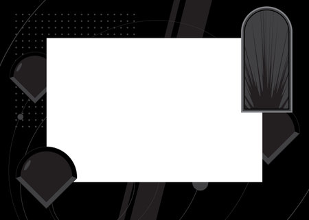Black geometrical graphic retro theme background with place for text. Minimal geometric elements frame. Vintage abstract shapes vector illustration for advertising.のイラスト素材