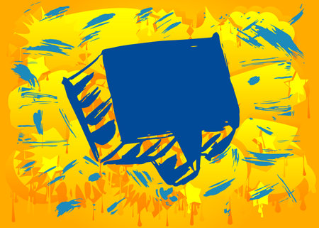 Blue Graffiti speech bubble on yellow background. Abstract modern Messaging sign street art decoration, Discussion icon performed in urban painting style.のイラスト素材