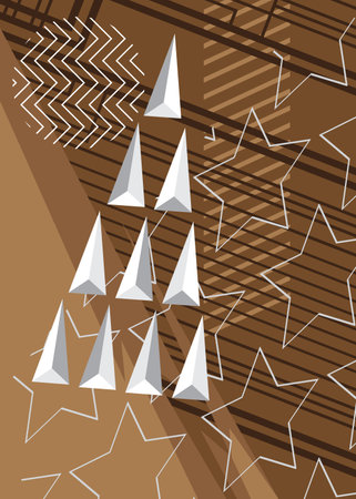 Brown and white geometrical graphic retro background. Minimal geometric shapes elements theme cover, poster design. Vintage template.のイラスト素材