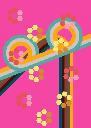 Retro 70s Background. Groovy abstract 1970s art template. Minimalistic Vintage striped design...