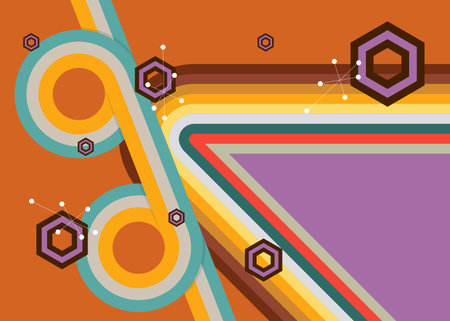 Retro 70s Background. Groovy abstract 1970s art template. Minimalistic Vintage striped design poster. Old-fashioned rainbow color artwork.のイラスト素材