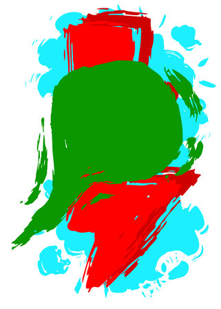 Blue, green and red graffiti speech bubble. Abstract modern Messaging sign street art decoration, Discussion icon performed in urban painting style.のイラスト素材