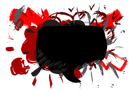 Red and black graffiti speech bubble. Abstract modern Messaging sign street art decoration, Discussion icon performed in urban painting style.のイラスト素材