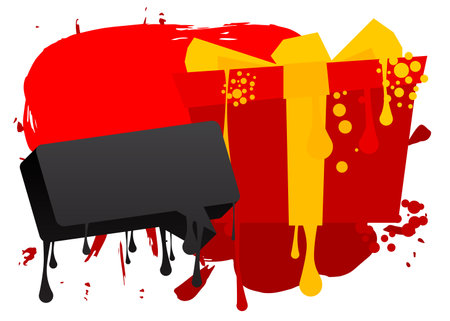 Graffiti Gift box with speech bubble. Holiday modern messaging sign street art decoration, Christmas discussion icon performed in urban painting style.のイラスト素材