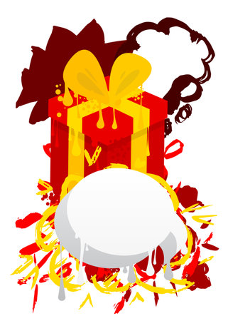 Graffiti Gift box with speech bubble. Holiday modern messaging sign street art decoration, Christmas discussion icon performed in urban painting style.のイラスト素材