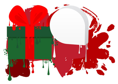Graffiti Gift box with speech bubble. Holiday modern messaging sign street art decoration, Christmas discussion icon performed in urban painting style.のイラスト素材