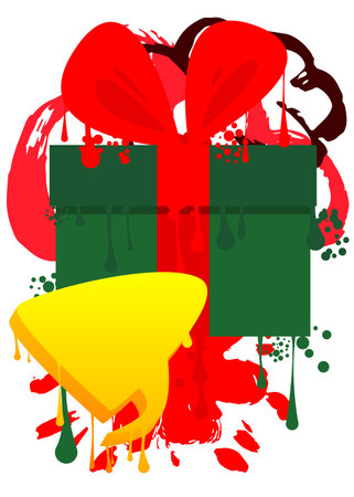 Graffiti Gift box with speech bubble. Holiday modern messaging sign street art decoration, Christmas discussion icon performed in urban painting style.のイラスト素材