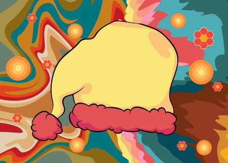 Retro 70s Background with Santa Claus Hat. Groovy Christmas 1970s art template. Minimalistic Vintage design poster. Old-fashioned color artwork.のイラスト素材