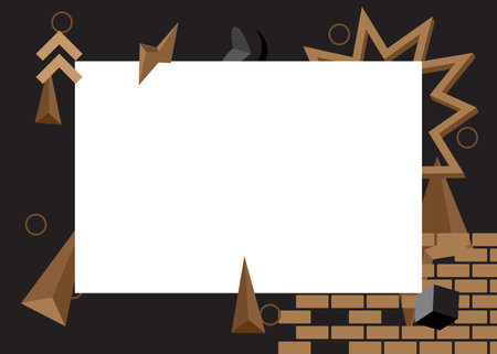 Black and brown geometrical graphic retro theme background with white place for text. Minimal geometric elements frame. Vintage abstract shapes vector illustration for advertising.のイラスト素材