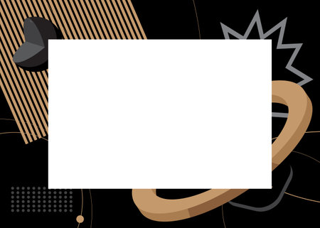 Black and brown geometrical graphic retro theme background with white place for text. Minimal geometric elements frame. Vintage abstract shapes vector illustration for advertising.のイラスト素材