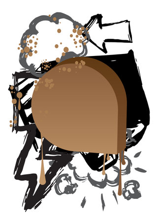 Black and brown graffiti speech bubble. Abstract modern Messaging sign street art decoration, Discussion icon performed in urban painting style isolated on white background.のイラスト素材