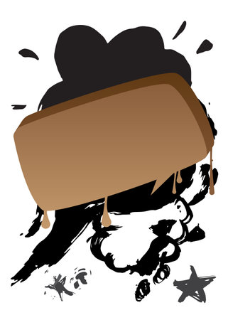 Black and brown graffiti speech bubble. Abstract modern Messaging sign street art decoration, Discussion icon performed in urban painting style isolated on white background.のイラスト素材