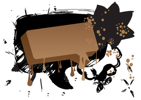 Black and brown graffiti speech bubble. Abstract modern Messaging sign street art decoration, Discussion icon performed in urban painting style isolated on white background.のイラスト素材