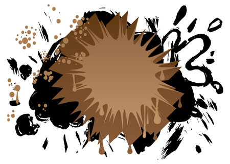 Black and brown graffiti speech bubble. Abstract modern Messaging sign street art decoration, Discussion icon performed in urban painting style isolated on white background.のイラスト素材