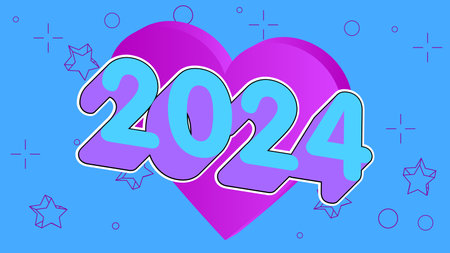 Hearts with 2024 number. Abstract Heart holiday background cartoon illustration.のイラスト素材