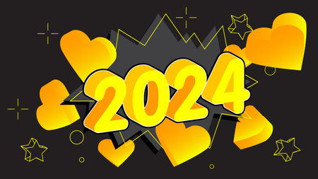 Hearts with 2024 number. Abstract Heart holiday background cartoon illustration.のイラスト素材