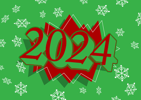 Snowflake background with 2024 number. Holiday event poster, Winter, Snow, Christmas banner.のイラスト素材