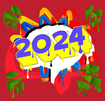 2024 Graffiti tag. Abstract modern holiday street art decoration performed in urban painting style.のイラスト素材