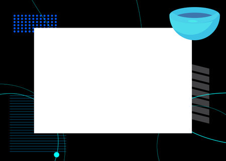 Blue and black geometrical graphic retro theme background with white place for text. Minimal geometric elements frame. Vintage abstract shapes vector illustration for advertising.のイラスト素材