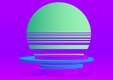 Purple, Blue and Turquoise mockup product display. Vector 3D cylinder pedestal podium. Stage showcase scene.のイラスト素材