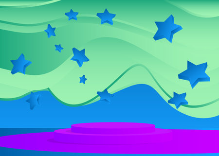 Purple, Blue and Turquoise mockup product display. Vector 3D cylinder pedestal podium. Stage showcase scene.のイラスト素材