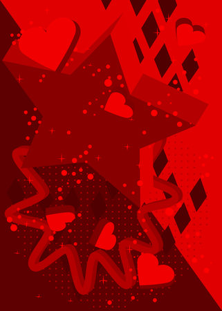 Red Heart geometrical graphic retro theme background. Minimal Valentine's Day geometric elements. Vintage abstract shapes vector illustration.のイラスト素材