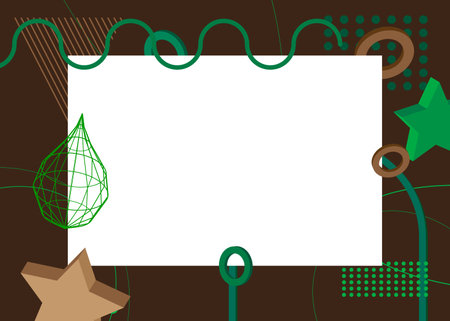 Green and brown geometrical graphic retro theme background with place for text. Minimal geometric elements frame. Vintage abstract shapes vector illustration for advertising.のイラスト素材