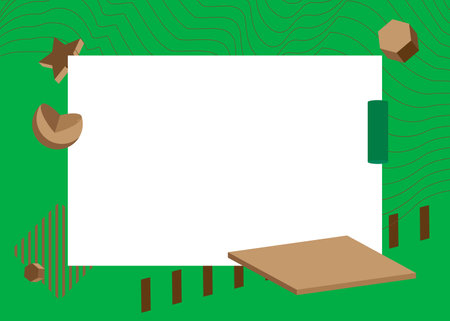 Green and brown geometrical graphic retro theme background with place for text. Minimal geometric elements frame. Vintage abstract shapes vector illustration for advertising.のイラスト素材