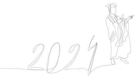 One continuous line of university student graduation with number 2024. Thin Line Illustration vector concept. Contour Drawing Creative ideas.のイラスト素材