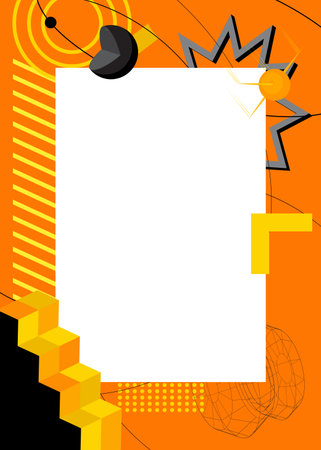 Black and yellow geometrical graphic retro theme background with place for text. Minimal geometric elements frame. Vintage abstract shapes vector illustration for advertising.のイラスト素材