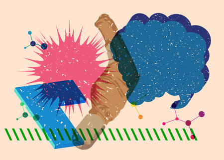 Risograph Drill, Power Tool with speech bubble with geometric shapes. Objects in trendy riso graph...