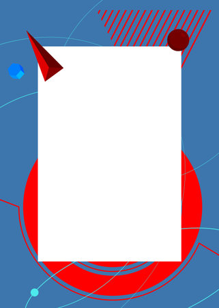 Blue and red geometrical graphic retro theme background with place for text. Minimal geometric elements frame. Vintage abstract shapes vector illustration for advertising.のイラスト素材