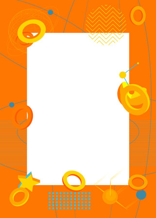 Blue, yellow geometrical graphic retro theme background with place for text. Minimal geometric elements frame. Vintage abstract shapes vector illustration for advertising.のイラスト素材