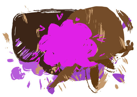Prurple and brown graffiti speech bubble. Abstract modern Messaging sign street art decoration, Discussion icon performed in urban painting style.のイラスト素材