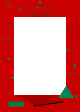 Red and green geometrical graphic retro theme background with place for text. Minimal geometric elements frame. Vintage abstract shapes vector illustration for advertising.のイラスト素材