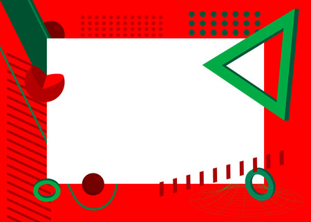 Red and green geometrical graphic retro theme background with place for text. Minimal geometric elements frame. Vintage abstract shapes vector illustration for advertising.のイラスト素材
