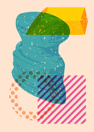 Risograph Electric Sander with geometric shapes. Objects in trendy riso graph print texture style design with geometry elements.のイラスト素材