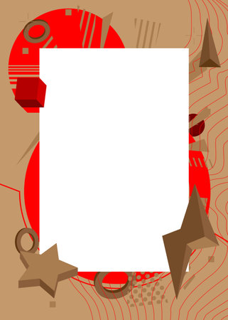 Red, Brown geometrical graphic retro theme background with place for text. Minimal geometric elements frame. Vintage abstract shapes vector illustration for advertising.のイラスト素材