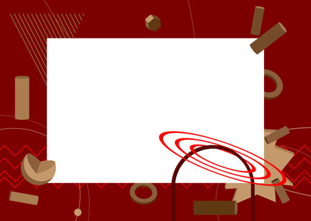 Red, Brown geometrical graphic retro theme background with place for text. Minimal geometric elements frame. Vintage abstract shapes vector illustration for advertising.のイラスト素材