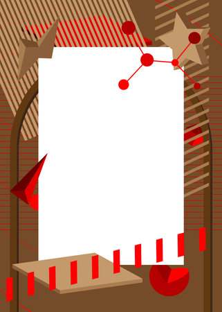 Red, Brown geometrical graphic retro theme background with place for text. Minimal geometric elements frame. Vintage abstract shapes vector illustration for advertising.のイラスト素材