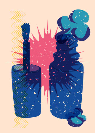 Risograph nail polish with geometric shapes. Objects in trendy riso graph print texture style design with geometry elements.のイラスト素材