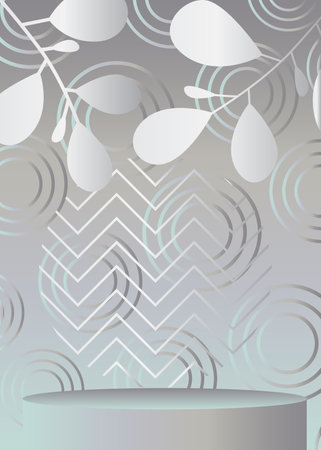 Silver and white mock-up product display, empty scene with minimal geometric forms. Vector cylinder pedestal podium. Stage showcase for presentation.のイラスト素材