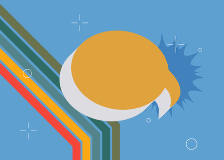 Retro 70s Background with speech bubble. Groovy Message sign, 1970s art template. Minimalistic...
