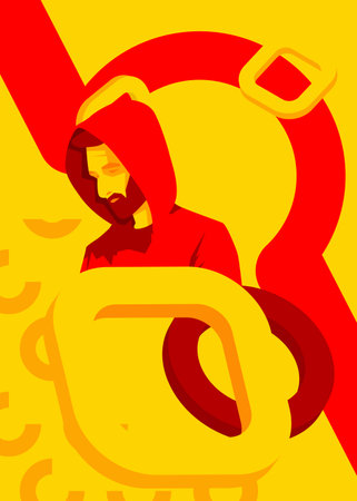 Man with geometrical graphic retro theme background. Minimal geometric elements. Vintage abstract shapes vector illustration.のイラスト素材