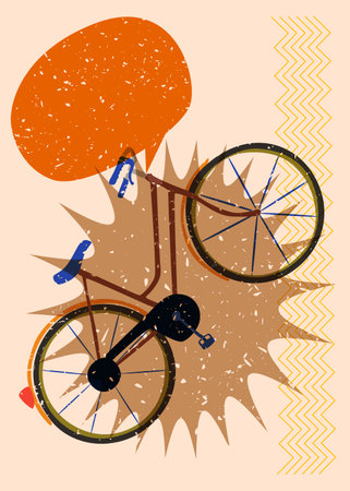 Risograph bicycle with speech bubble with geometric shapes. Objects in trendy riso graph print texture style design with geometry elements.のイラスト素材