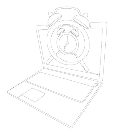 One continuous line of Laptop with Alarm Clock. Thin Line Illustration vector concept. Contour Drawing Creative ideas.のイラスト素材