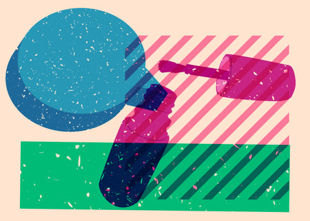 Risograph nail polish with speech bubble with geometric shapes. Objects in trendy riso graph print texture style design with geometry elements.のイラスト素材